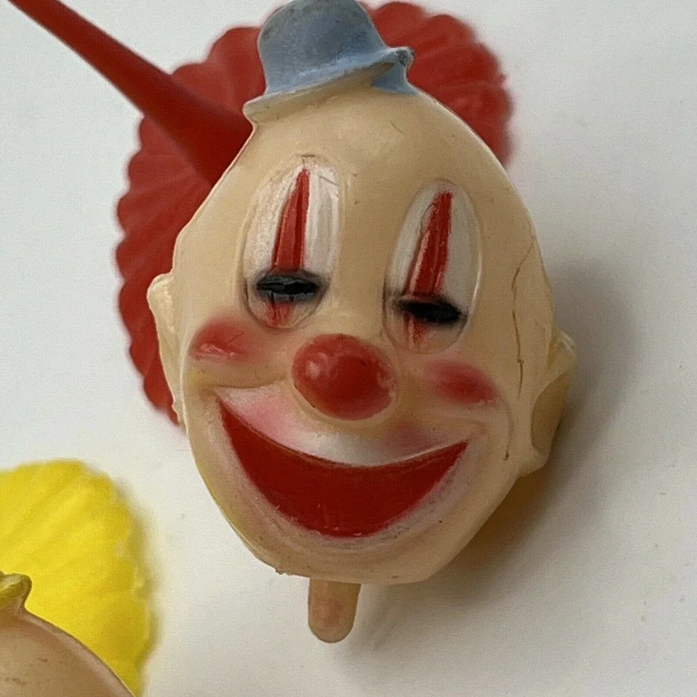 Clown Head Cake Toppers Circus Wilton set of 3 Cupcake Picks Vintage